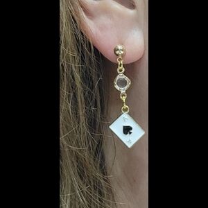 Gold Ace Spades Playing Card Vegas Dangle Earrings Hypoallergenic